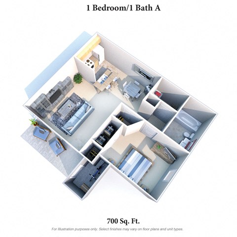 1 Bedroom Floor Plan at Eagle Crest Apartments, Galloway, OH, 43119